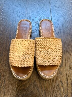 Woven Slide Sandals in Tan - Women's Slip-On